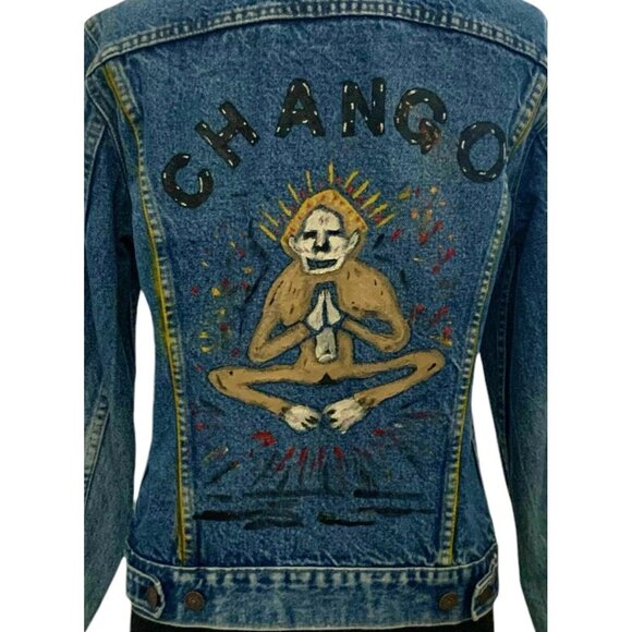 Levi Vintage Jean Jacket With Custom  Painting By Artist Levi Japhet Women’s SM - Picture 6 of 7